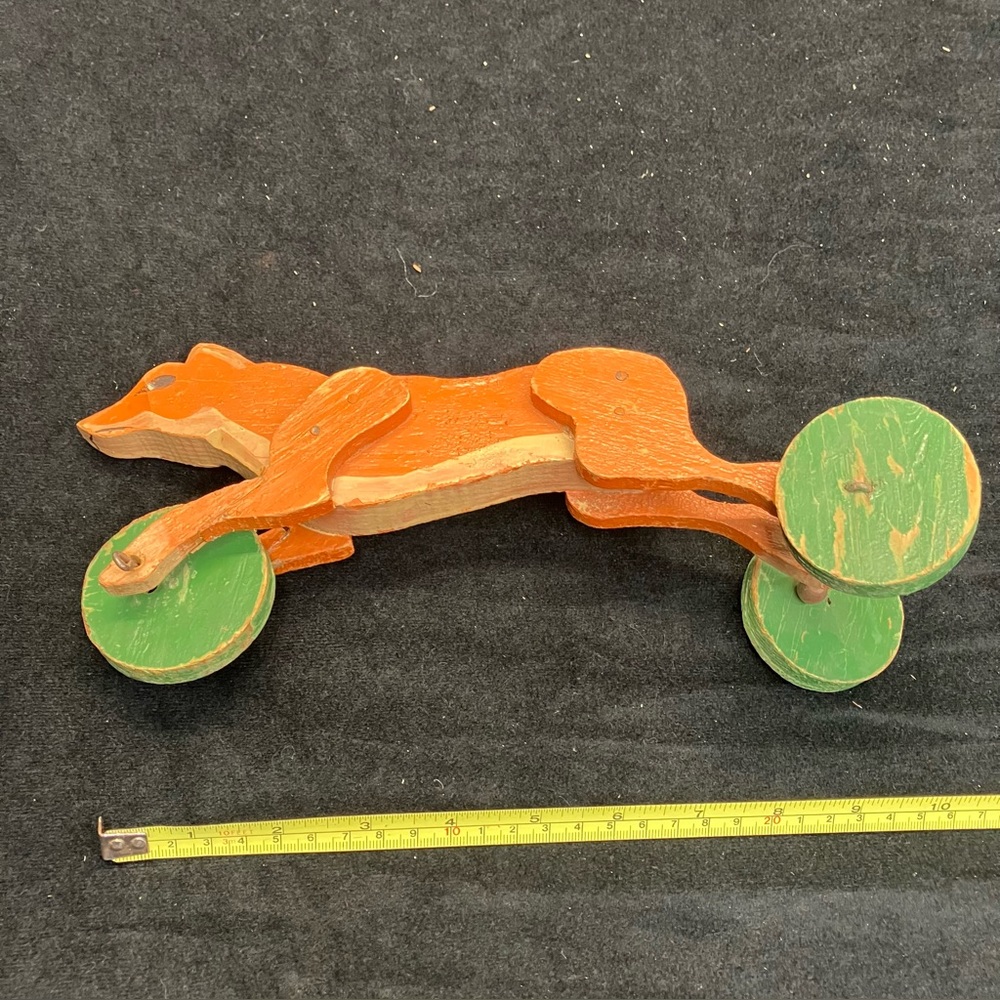 Wooden Fox Push Toy with Green Wheels